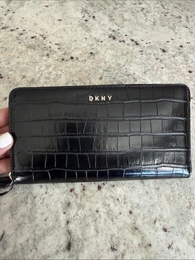 DKNY Black Wallet, Croc-Embossed Zip-Around Wallet